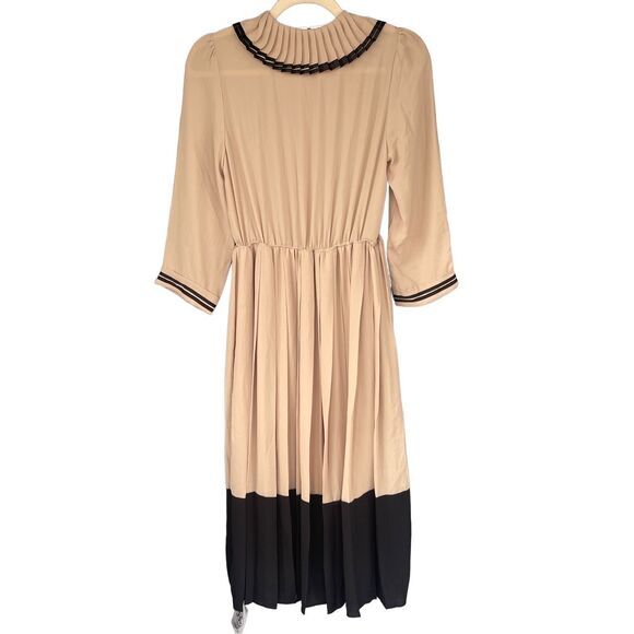 D1 Pleated Midi Dress Peter Pan Collar‎ Tie Neck Button Up - Picture 2 of 9